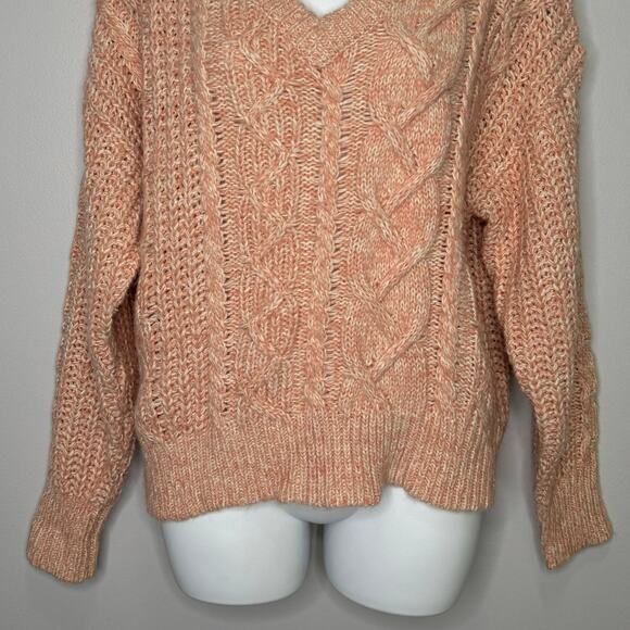 Sundance Women Marlyse Cable Knit Sweater Size Small Pink V Neck Chunky Pullover - Picture 4 of 9